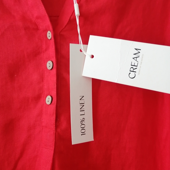 NEW CREAM Effortless Red Button-Front Midi Dress 100%linen - Picture 8 of 8